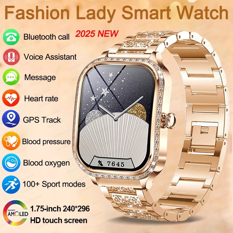 New Fashion Smart Women's Watch Heart Rate 1.75 inch 240 * 296 HD Screen Diamond Watch Bluetooth SmartWatch Waterproof Women's Watch
