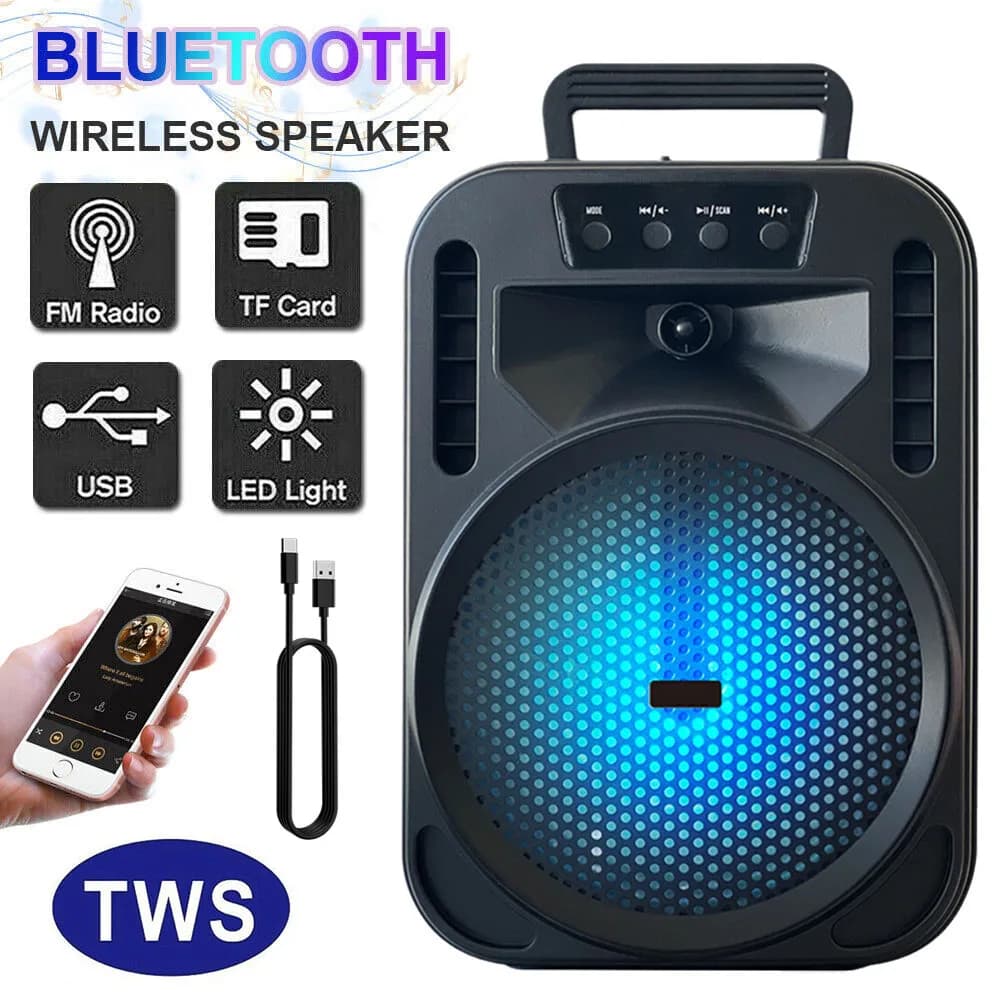 Altoparlante Bluetooth portatile da 6,5 pollici Subwoofer Sistema audio per bassi pesanti Luce a led per feste DJ karaoke Altoparlante ricaricabile per esterni