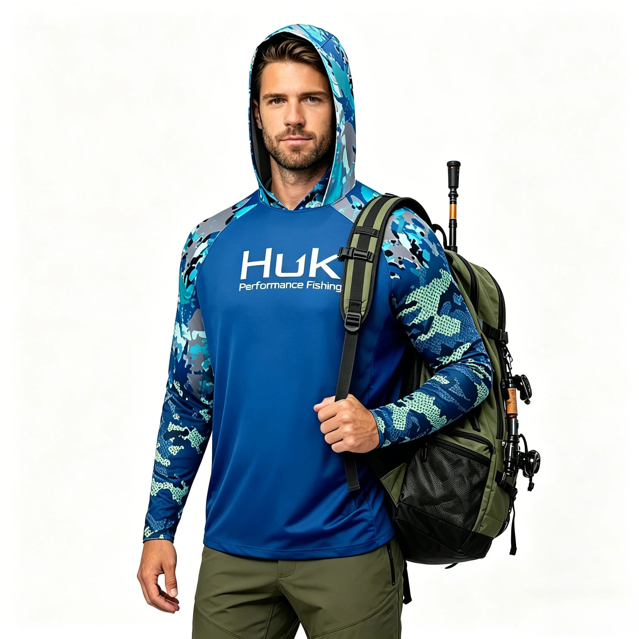 Xin Camicia da pesca a maniche lunghe con protezione UV da uomo, con cappuccio, anti-zanzare, ad asciugatura rapida, protezione solare, abbigliamento da esterno UPF 50+