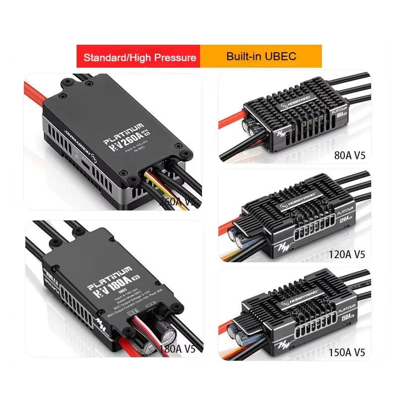 Hobbywing Platinum ESC 260A HV OPTO/UBEC V5 ESC con Ventola, BEC V5 80A 120A 150A 180A, ESC Brushless per Elicotteri RC e Aeromodelli