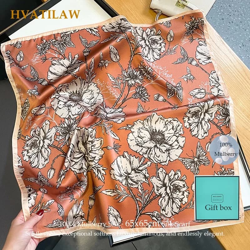 2026 100% Real Silk Scarf Bandana Women Square Wrap Elegant Fashion Mulberry Silk High Quality Hijab Shawl Foulard Headkerchief