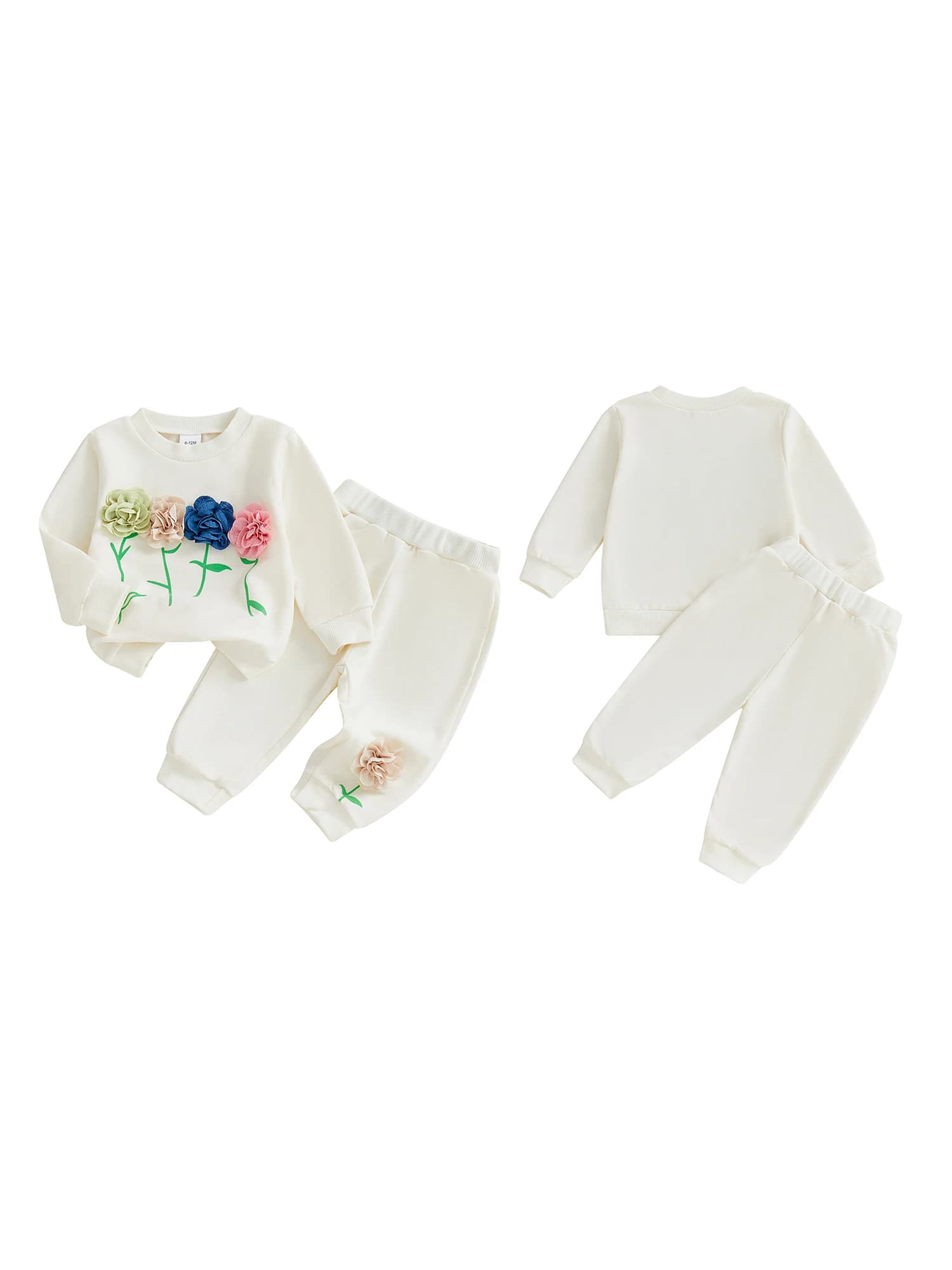 Adorabile set da 2 pezzi per bambina con stampa floreale e maniche con volant, leggings in vita elastica per la primavera e l'autunno