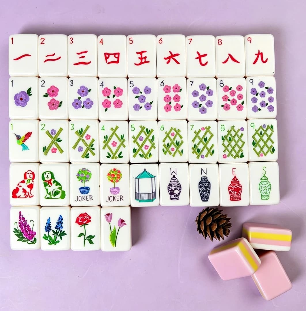 Luxury Pale Pink 4 Layer Acrylic US Mahjong Set Beautiful Printed Pattern 160pcs Full American Mahjong Tiles Leisure Game Gift