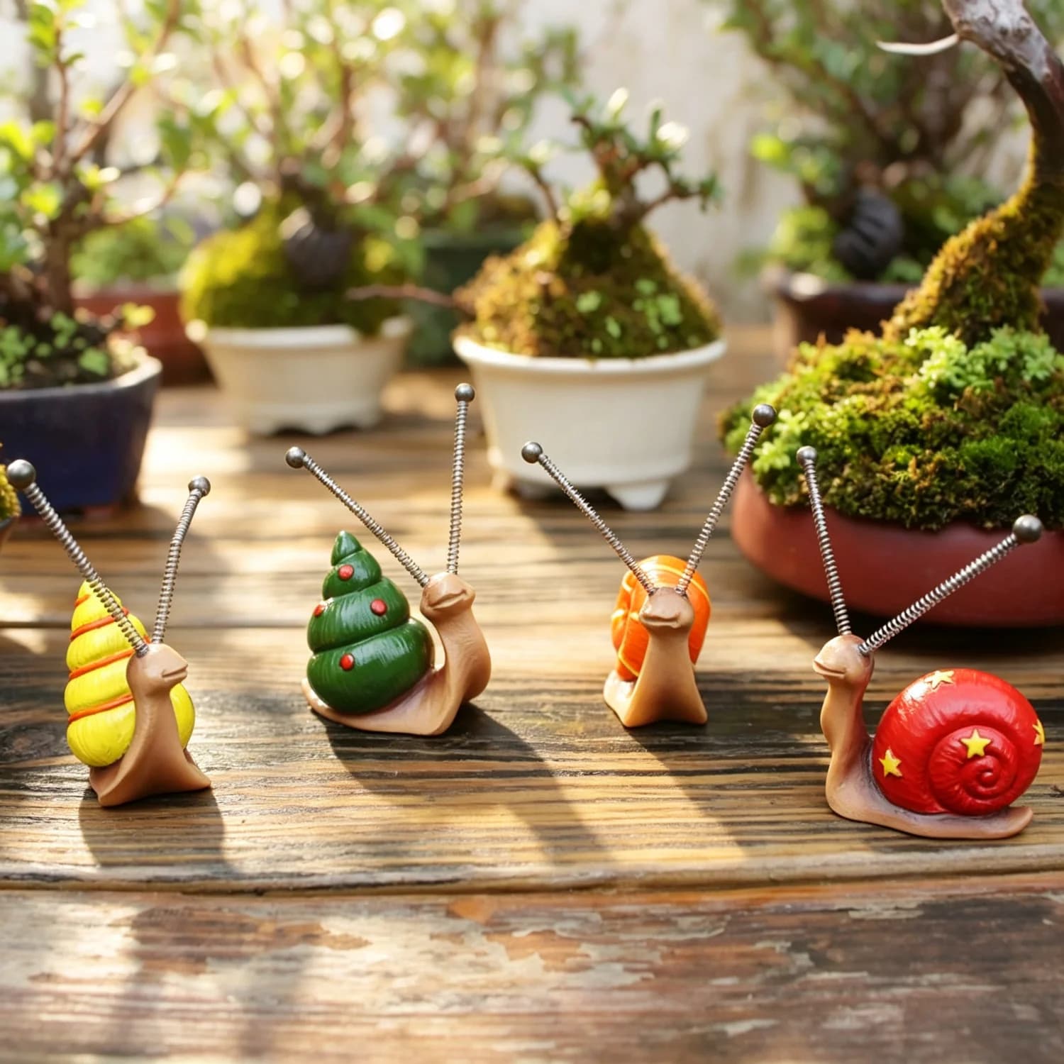 Cute Colorful Snail Set Resin Figurine Garden Ornament Outdoor Lawn Planter Decoration