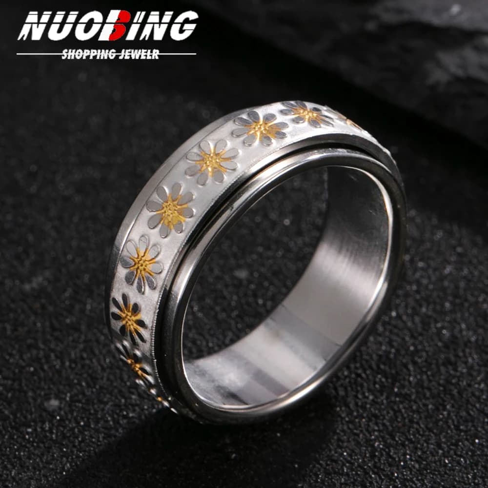 Antistress Ansia Fidget per le donne Spinner Margherita Fiore Girasole Sole Stella Anello in acciaio inossidabile Gioielli alla moda Anillo