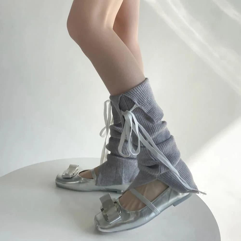 Elastic Y2K Lace Up Leg Warmers Sweet Ballet Foot Cover Knit Banding Leggings Elastic Tight-fitting Women's Stockings Winter
