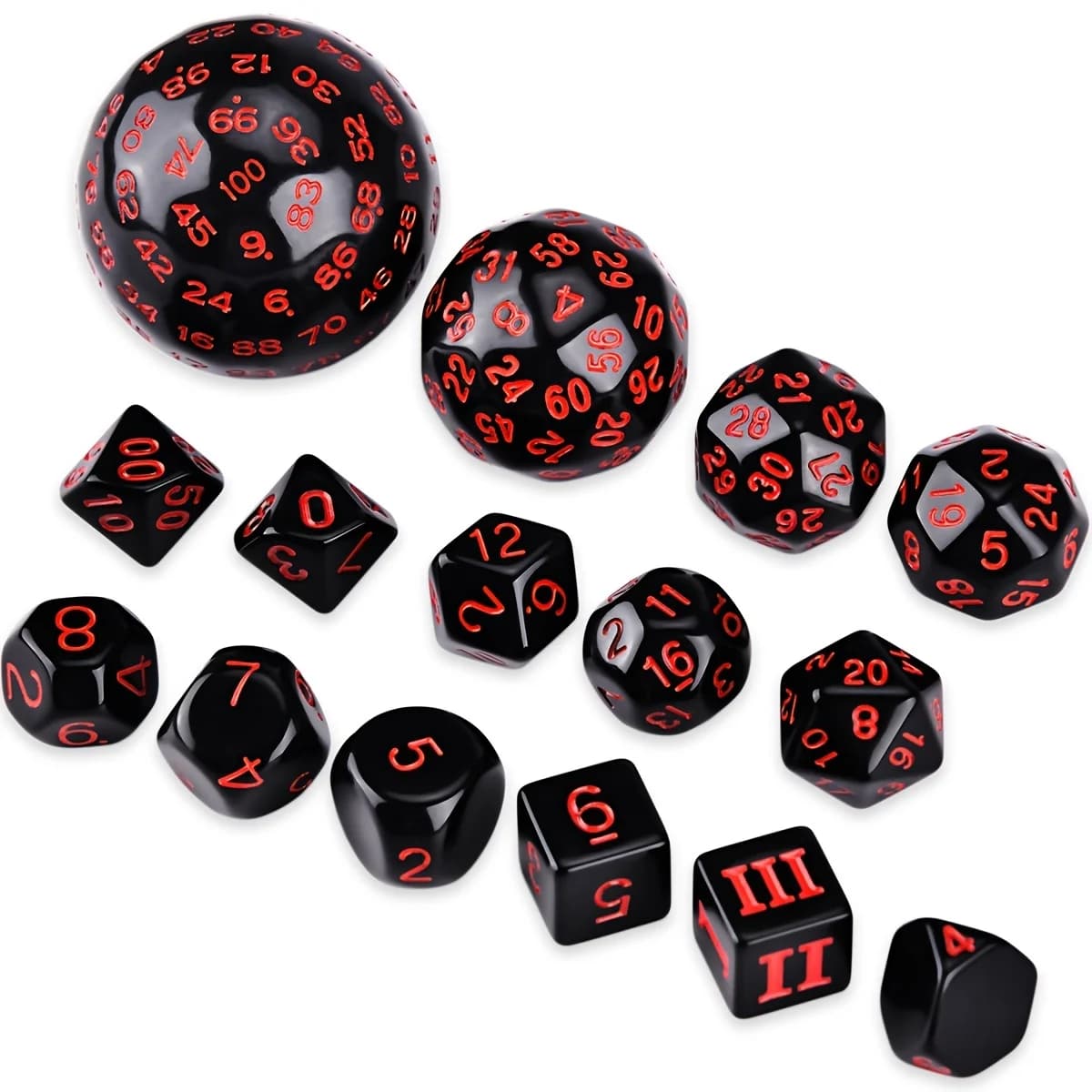 D3-D100 Set di 15 dadi poliedrici con base nera per giochi di ruolo, giochi di club, accessori per giochi da tavolo