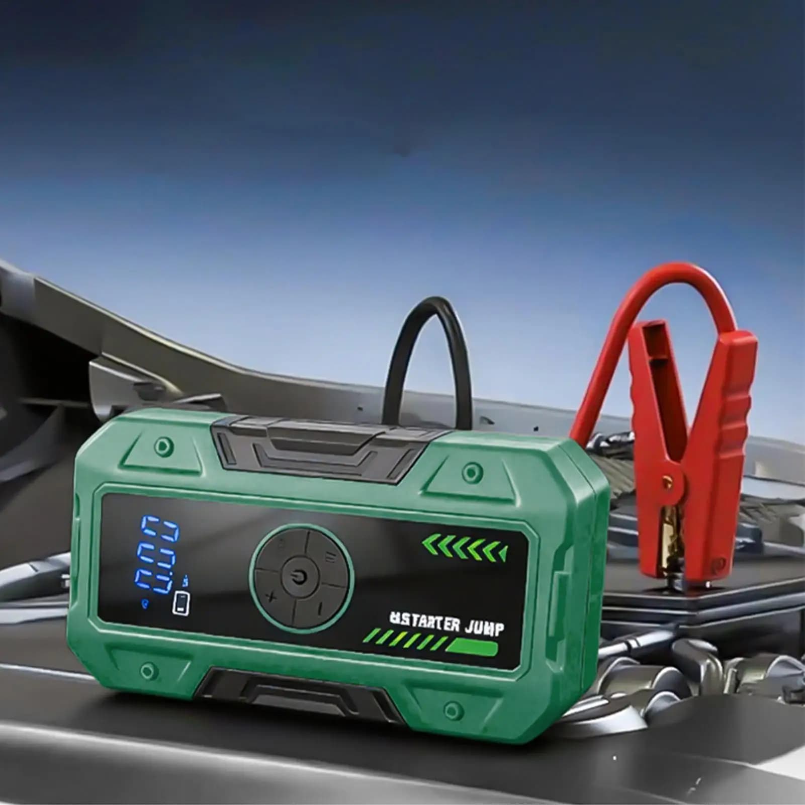 Avviatore di Emergenza Ricaricabile con Luce e Gonfiatore Pneumatici per Auto, Moto, Bici, Viaggi e Campeggio