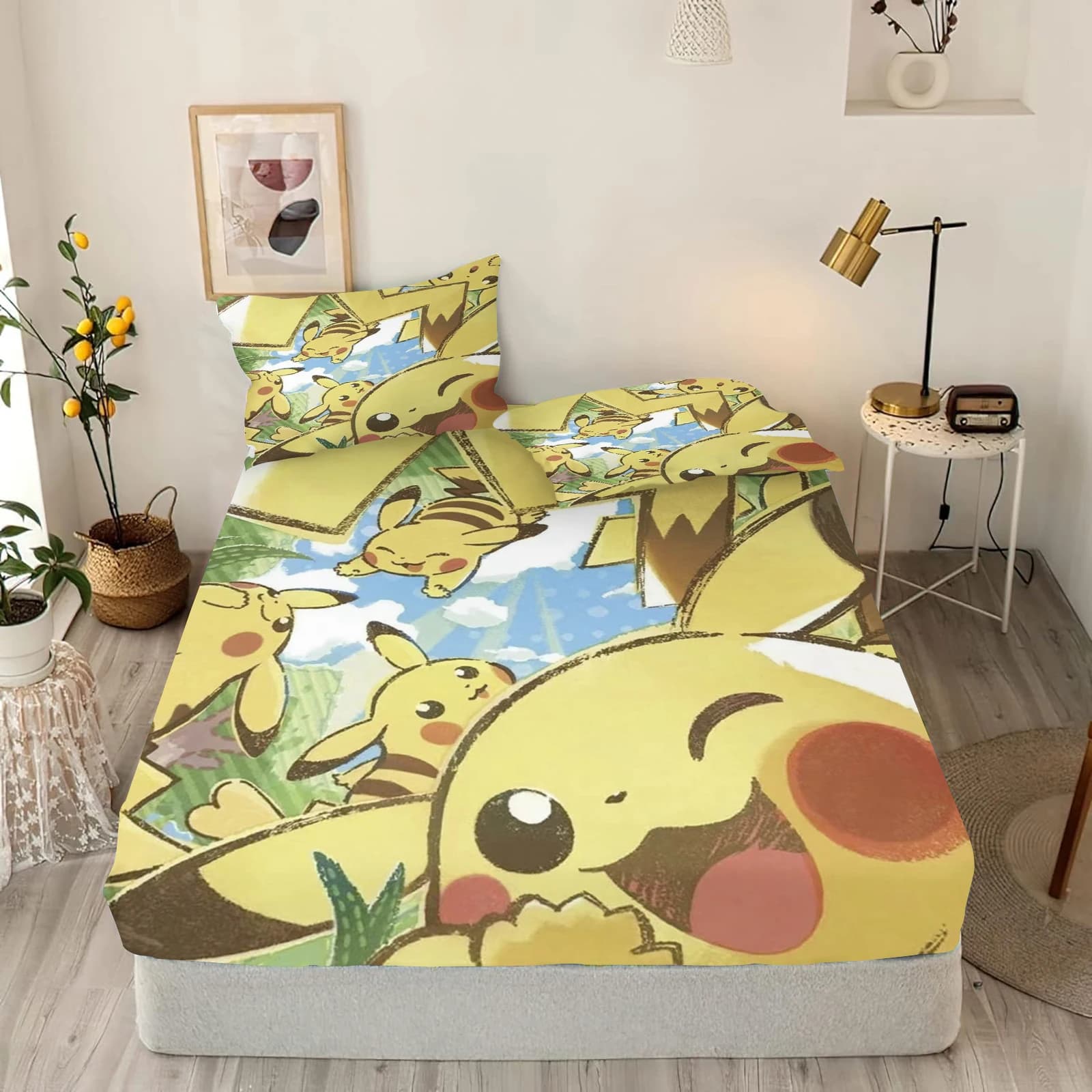 Set di federe per camera da letto per bambini con simpatico cartone animato con topo e fulmine ​ Biancheria da letto regalo per adulti in poliestere