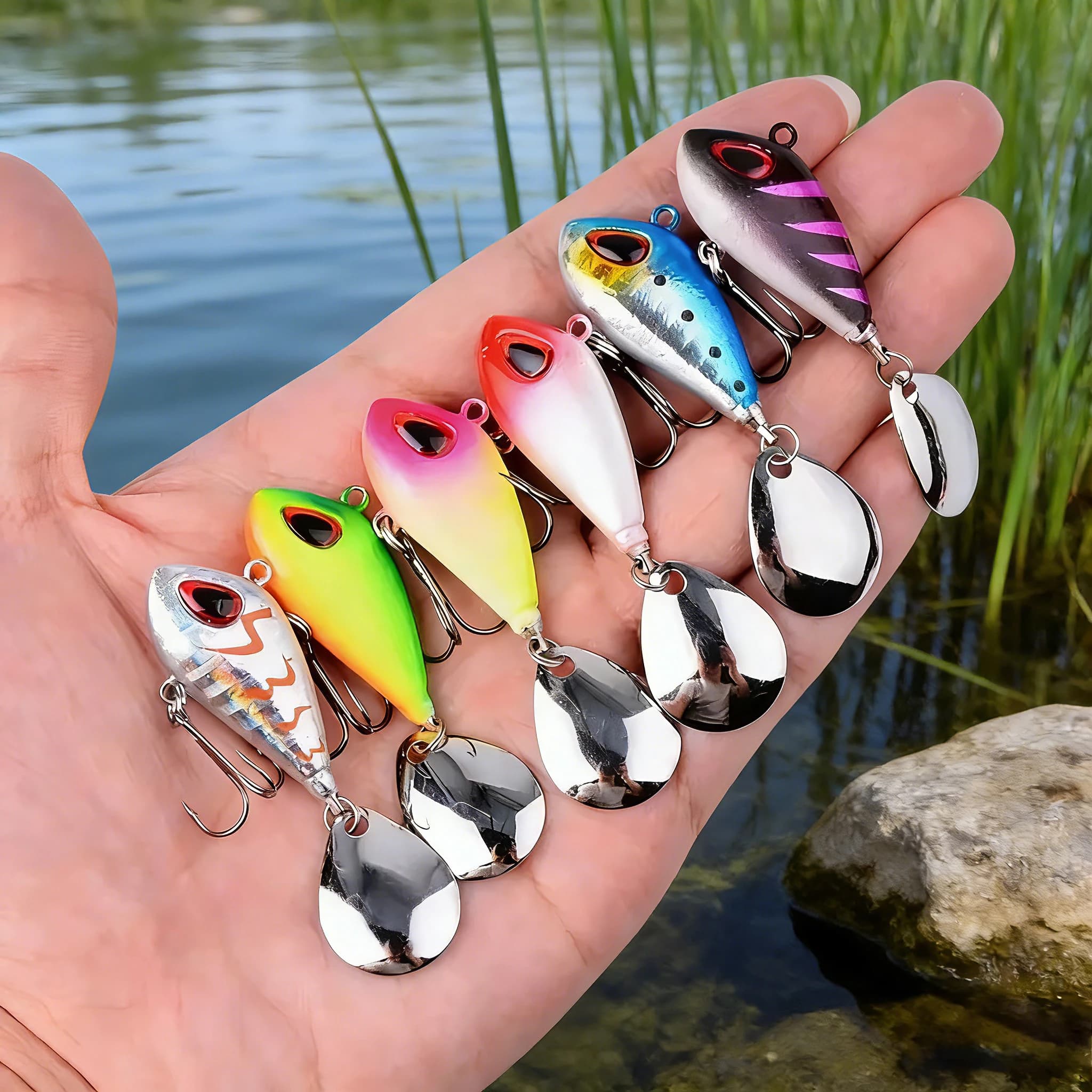5/6pcs Mini VIB Con Cucchiaio Esche Da Pesca 6g 10g 17g 25g 2cm Richiamo Attrezzatura Da Pesca Spille Crankbait Vibrazione Spinner Affondamento Esca
