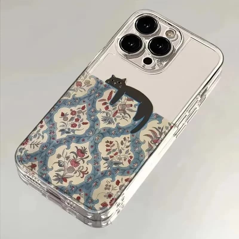 Retro Black Cat Pattern Vintage Phone Case For iPhone 18 17 16 15 14 13 12 11 Pro MAX XR XS 17air 7 8 Plus 16e Transparent Cover