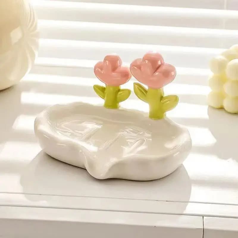 Plastic soap box with flowers, storage for home sink, drain soap box