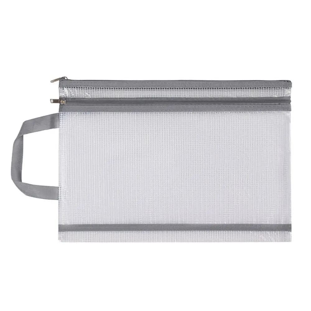 Borsa portaoggetti con cerniera in rete a doppio strato, borsa per documenti A4 in PVC trasparente, borsa per documenti portatile impermeabile, per scuola e ufficio