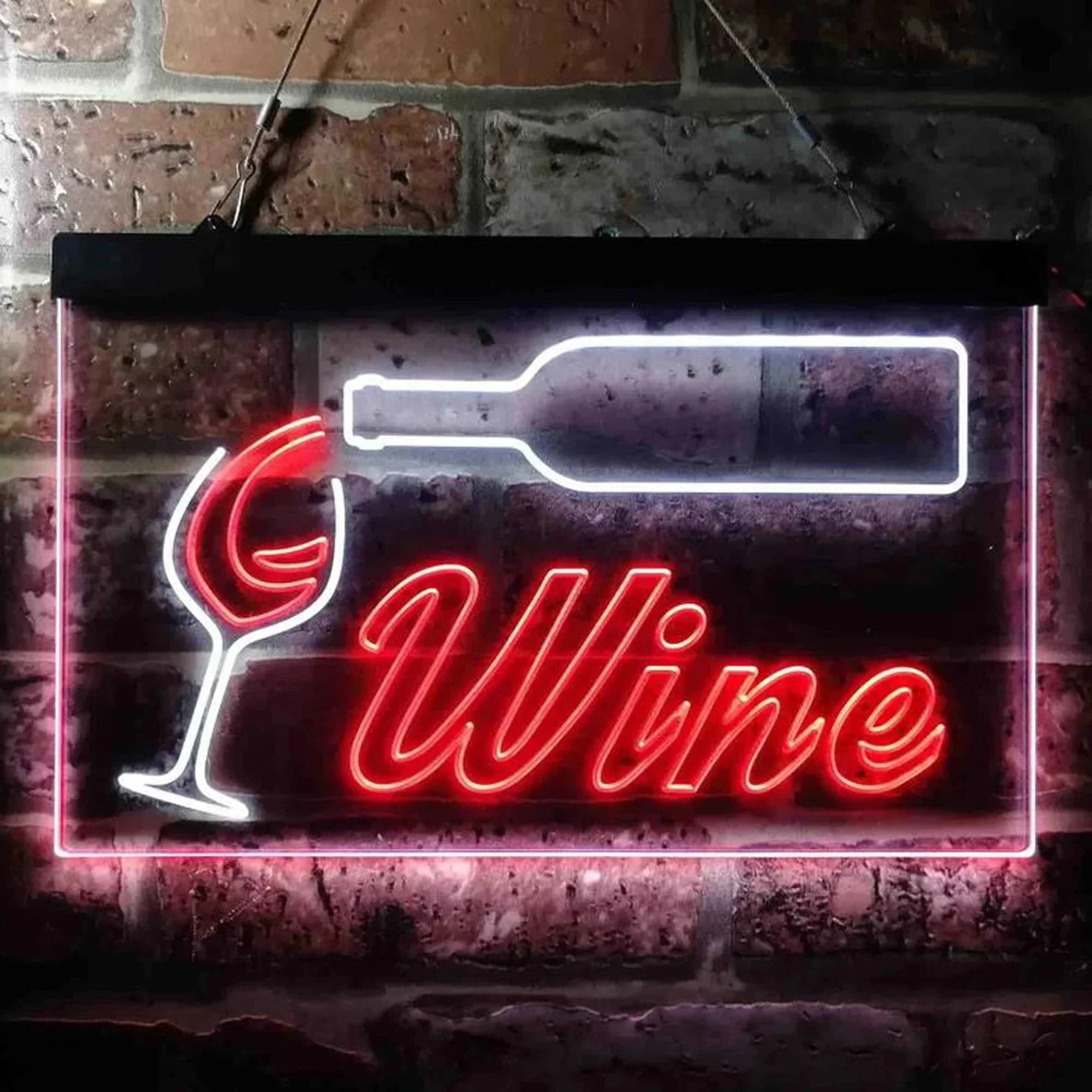 Dual Color LED Neon Wine Bar Pub Drink Neon Sign Bottle Glass Cup Beer Wine Bar Wall Decor Hanging Neon Sign-3D Carving Wall Art