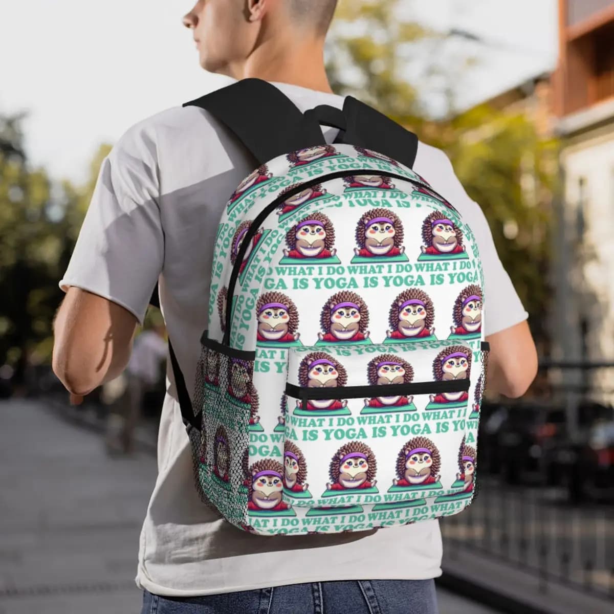Hedgehog Yoga Is What I Do Backpack Daypack Large Capacity Children BookBag School Bag Shoulder Bags for Men Women