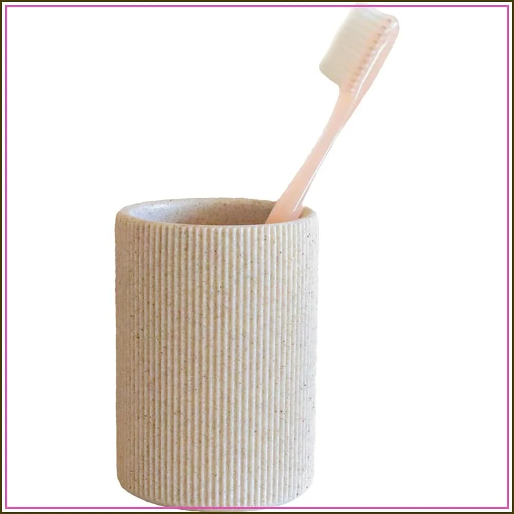 Small Sand Beige Toothbrush Holder for Bathroom Countertop, Modern Boho Aesthetic Farmhouse Organizer, Pen & Makeup Brush Holder