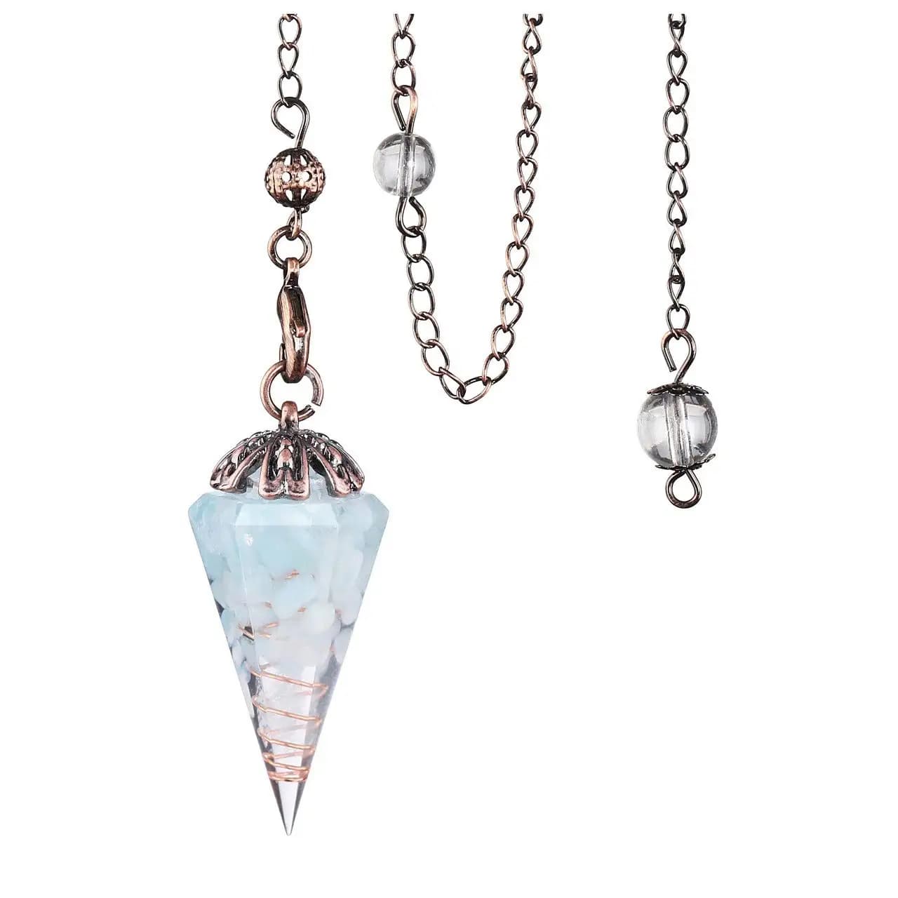Resina acquamarine ciondolo in cristallo pendolo pendolo in pietra naturale con Chip per la divinazione terapia di rabdomanzia Reiki Energy pendoli X227