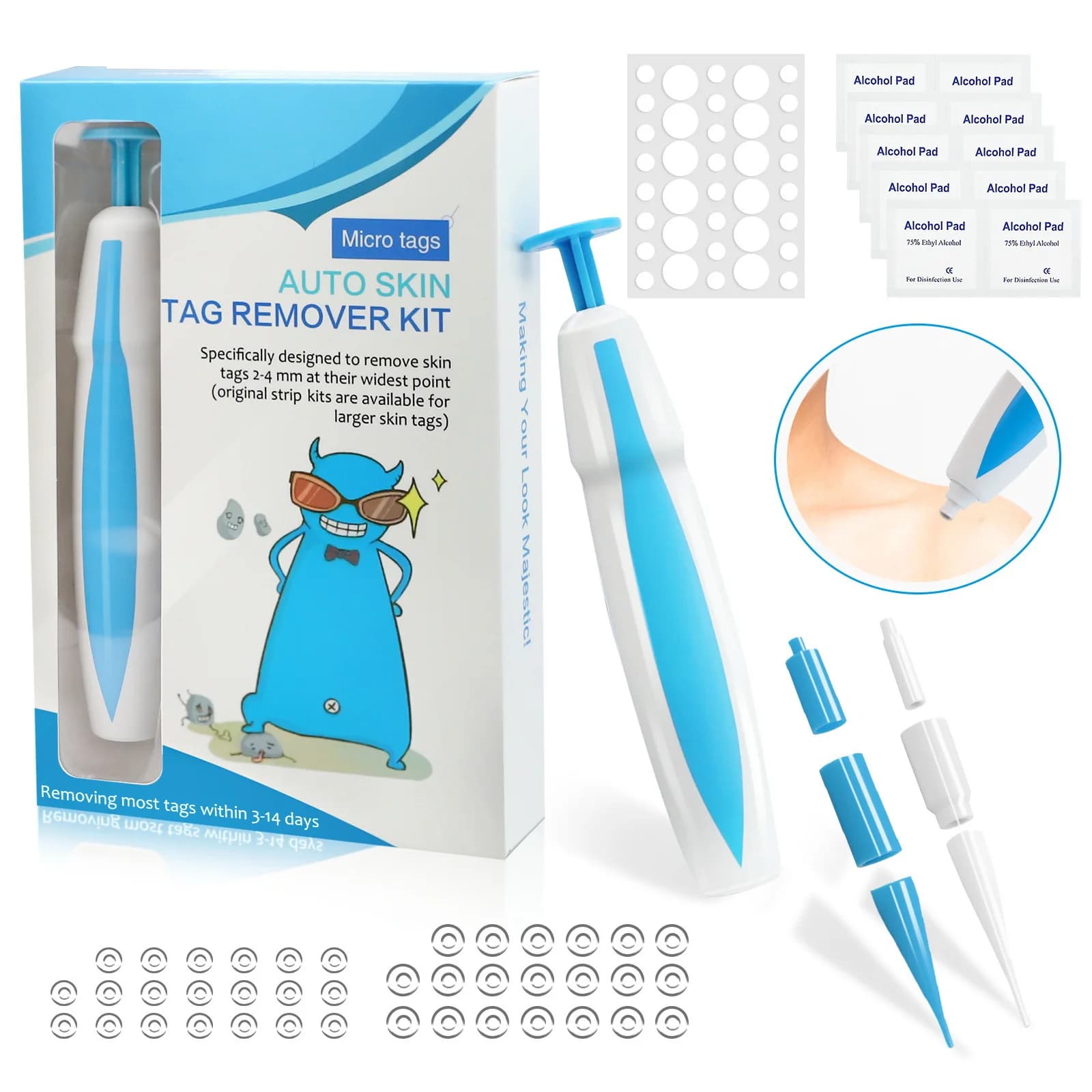 Kit for automatic removal of skin fibroids with 3 sizes of 2-8 mm micro fibroid strips, tool for removal of skin fibroids, skin care tool for home use