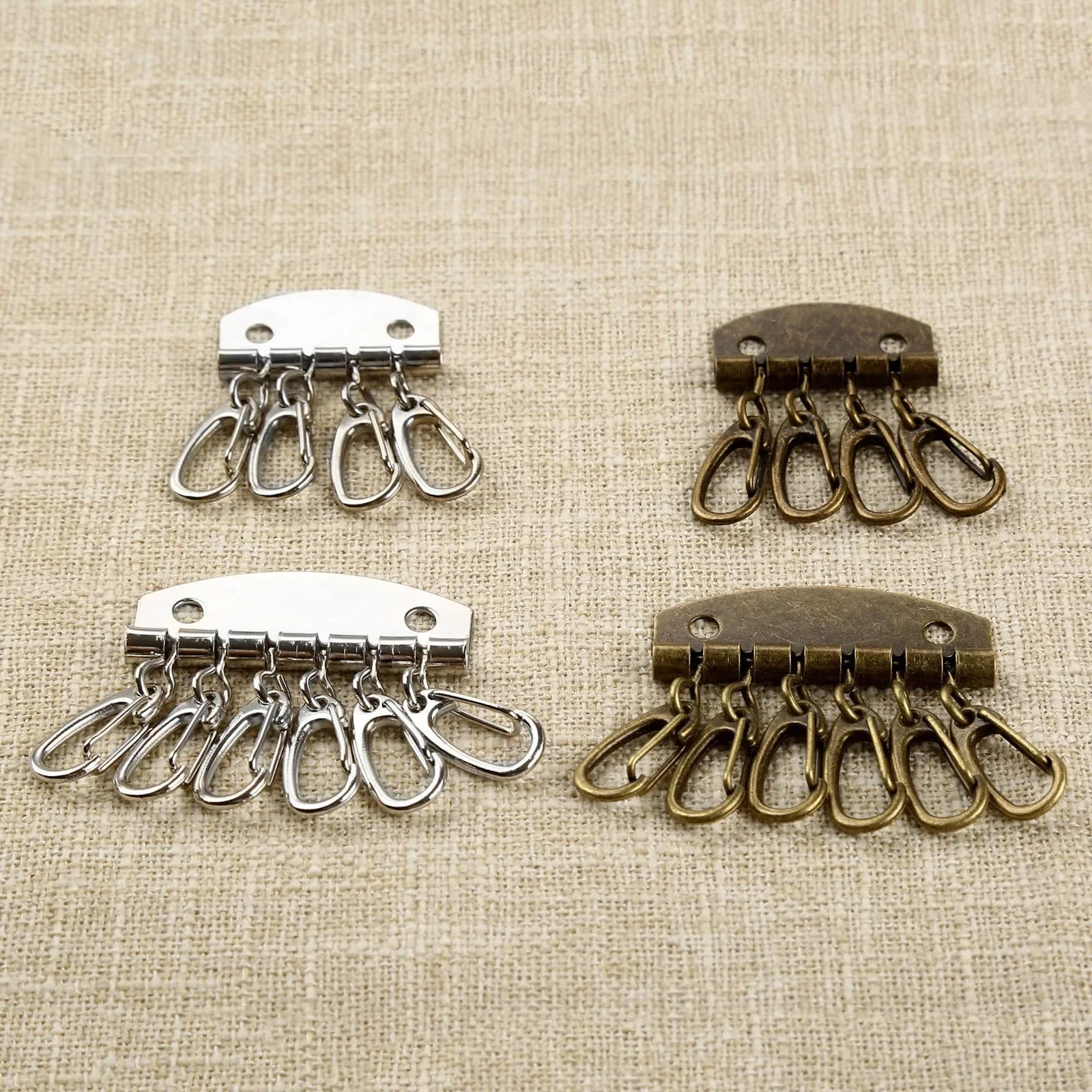 5pcs Key Holder Row Ring Key-Chain Clip Metal Buckle 4/6 Hole Silver/Antique Bronze 3.3/4.7cm Handmade Purse Craft Leather DIY
