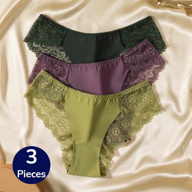 TrowBridge 3 Pz/Set Sweet Mutandine Silk Satin Underwear Sexy Lace Lingerie Girls Breathable Slips Soft and Comfortable Slip