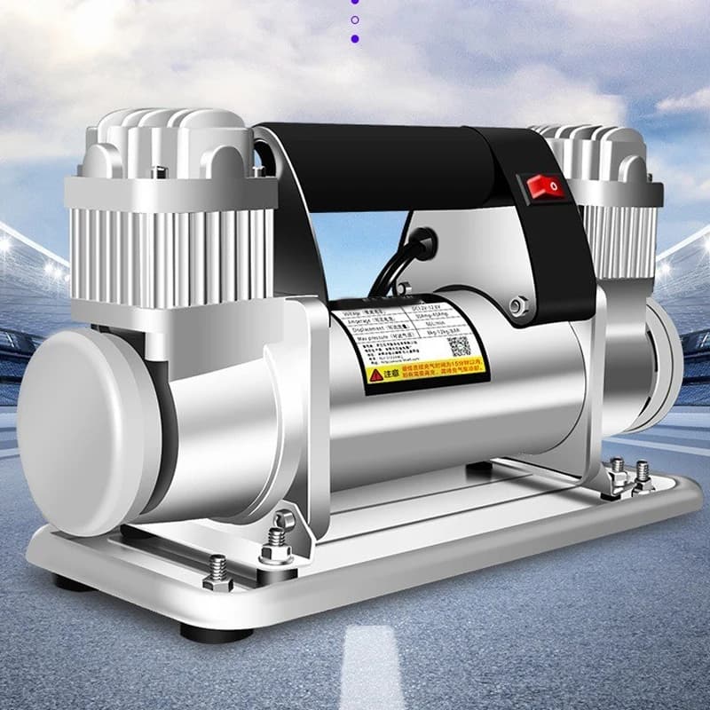Pompa di aria per auto ad alta pressione Compressore d'aria portatile Gonfiatore per pneumatici Pompa di pressione interamente in metallo a doppio cilindro Pompa di gonfiaggio 12V/24V