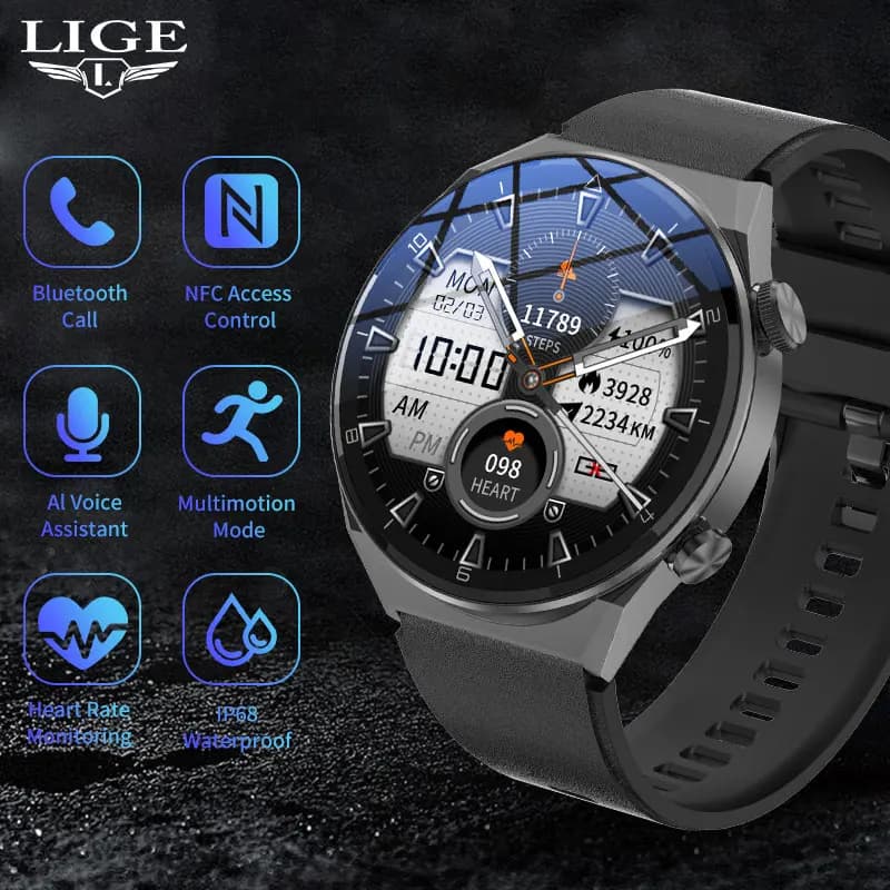 LIGE NFC 2026 Nuovo Smartwatch da Uomo 1.45" IP68 Impermeabile ECG Assistente Vocale AI Orologio Sportivo Intelligente per iOS Android Ultra Militare