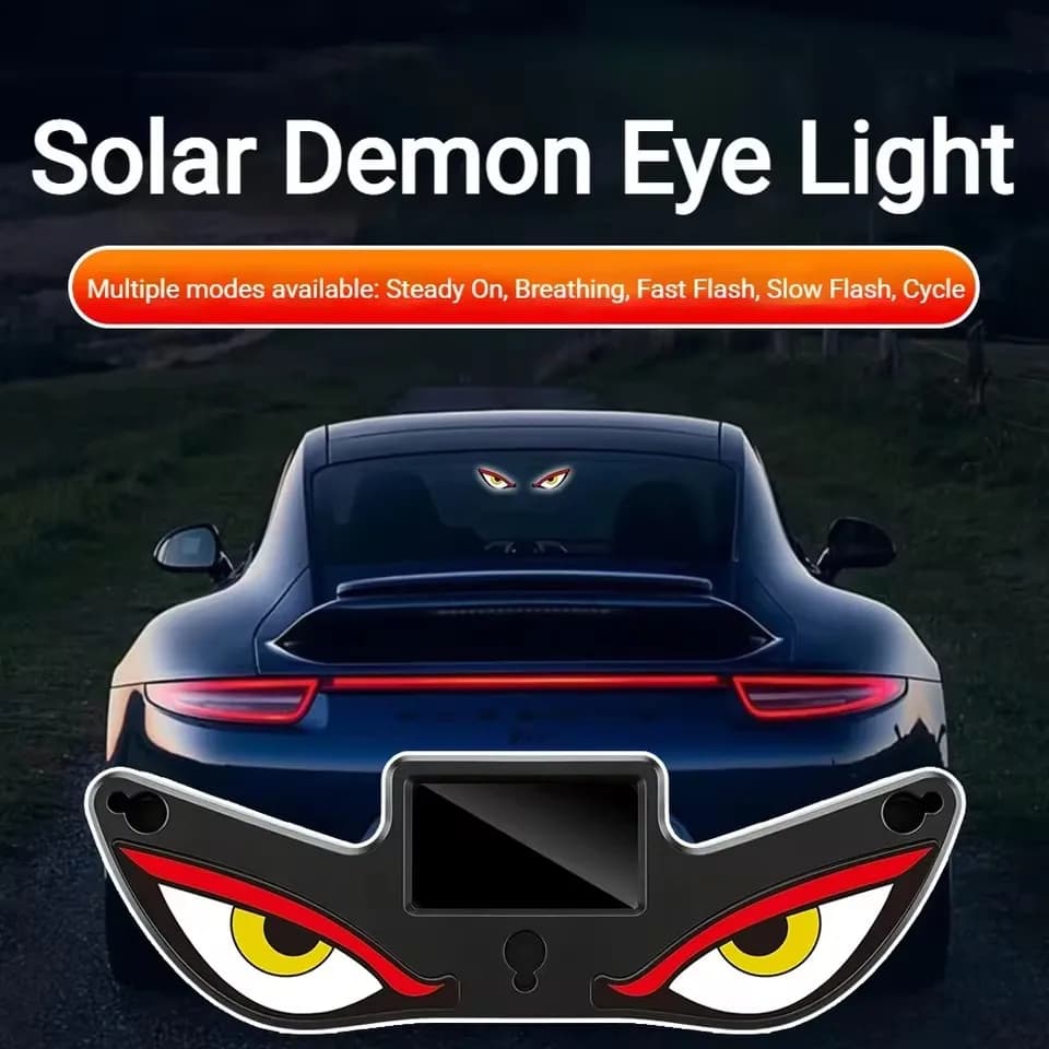 Luce al Neon per Auto a Energia Solare, Luce Ambientale LED Wireless Cool DEMON EYE, Lampada Atmosfera Ricaricabile USB con Ventosa