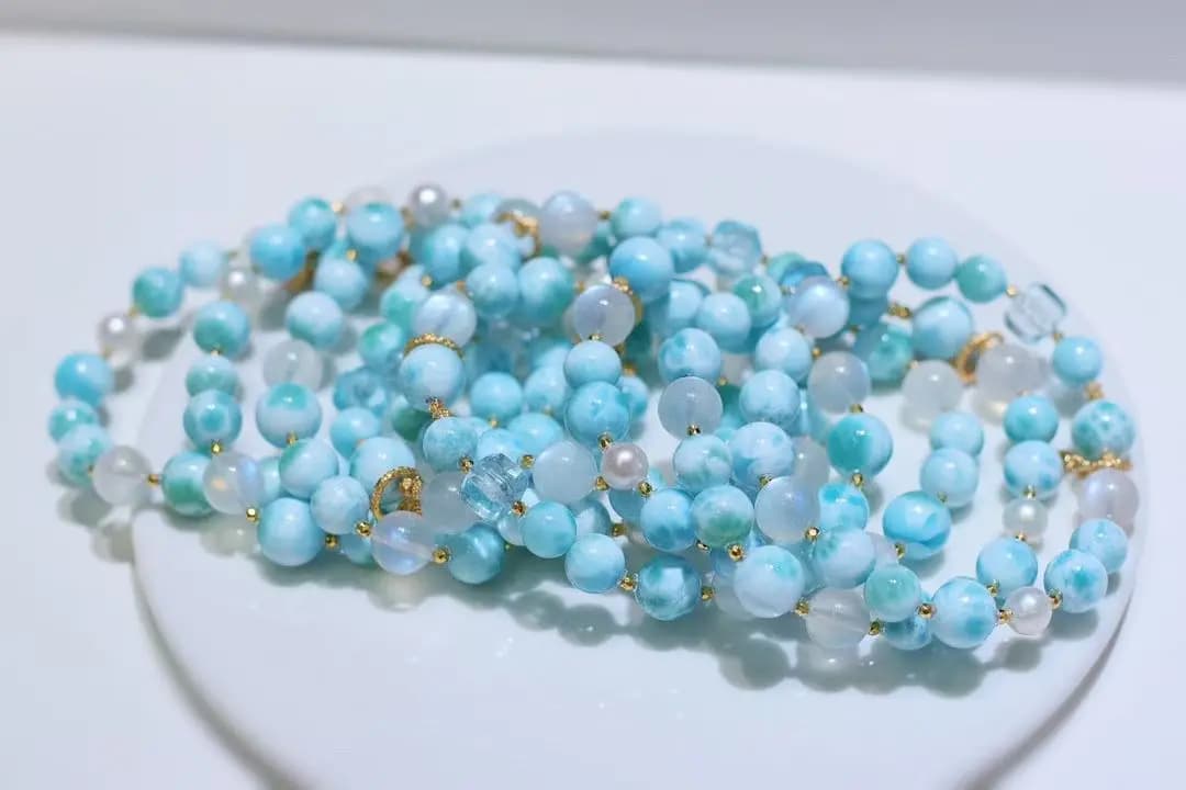 Bracciale multi-pietre preziose in argento 925 Larimar naturale Pietra di luna Topazio Perla d'acqua dolce Guarigione Cristallo Bracciale energetico Gioielli quotidiani