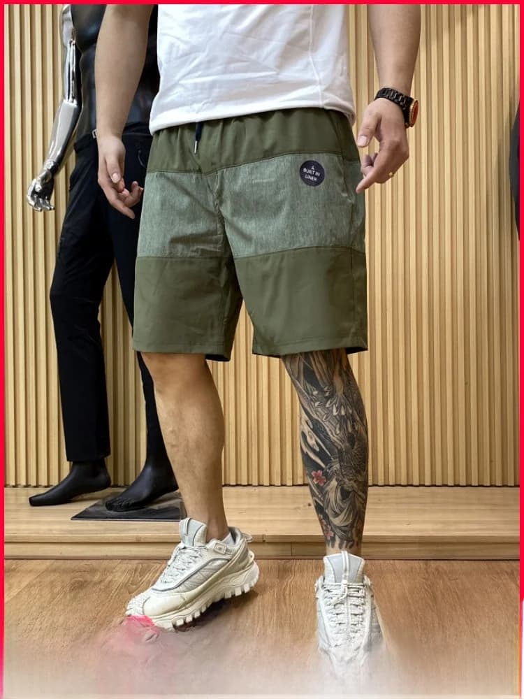 Pantaloncini Sportivi da Uomo Traspiranti ad Asciugatura Rapida, Casual, con Patchwork, Estivi, alla Moda, Urbani, in Fibra di Poliestere, Vita Media