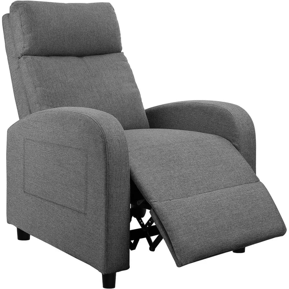 Adjustable Single Reclining Armchair with Pillow Thickness for Home Theater and Living Room in Aurora Grey Fabric