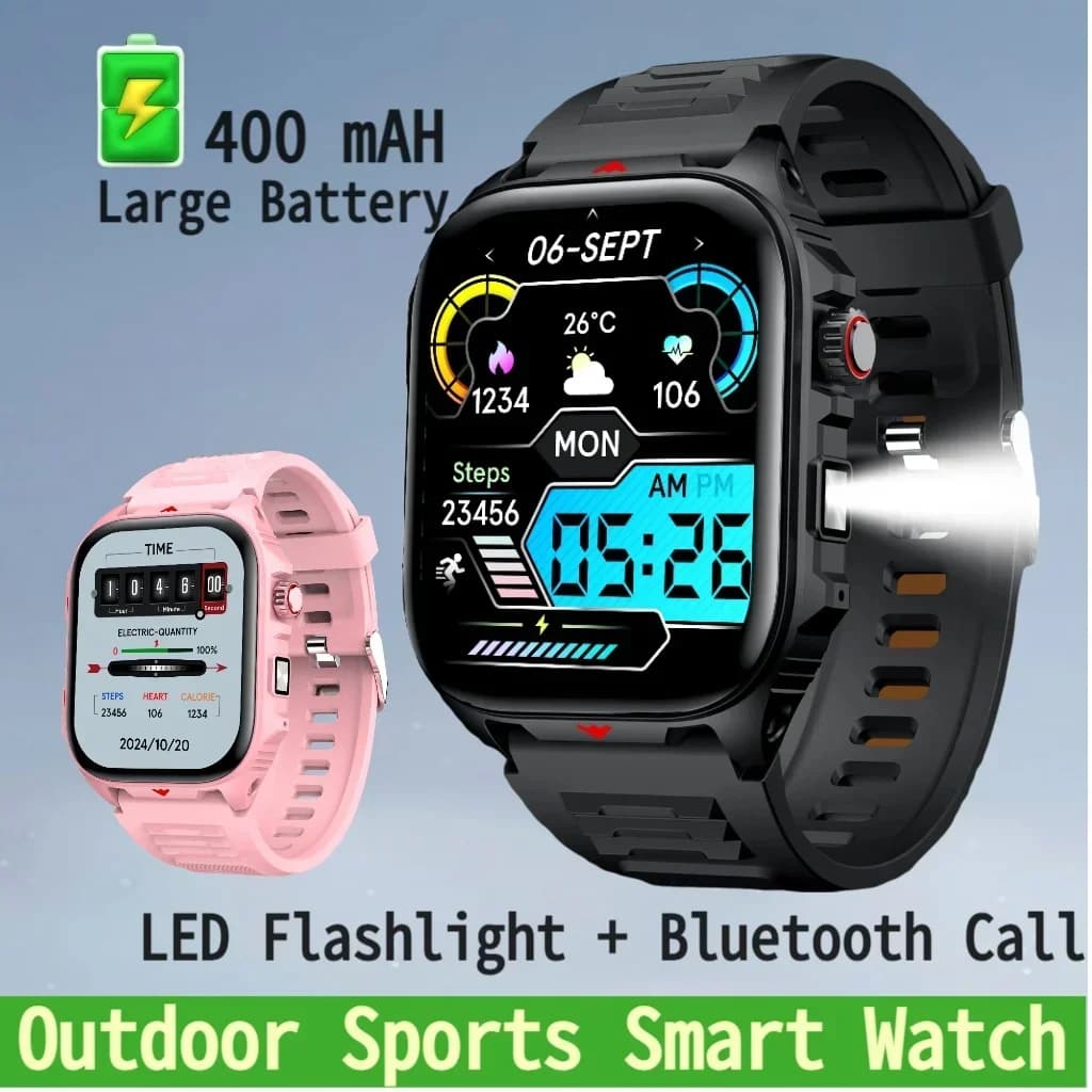 Men Smart Watch 400mAh Fitness Clock Wireless Call Smartwatch IP68 Waterproof LED Flashlight Watches for Woman Android IOS 2026