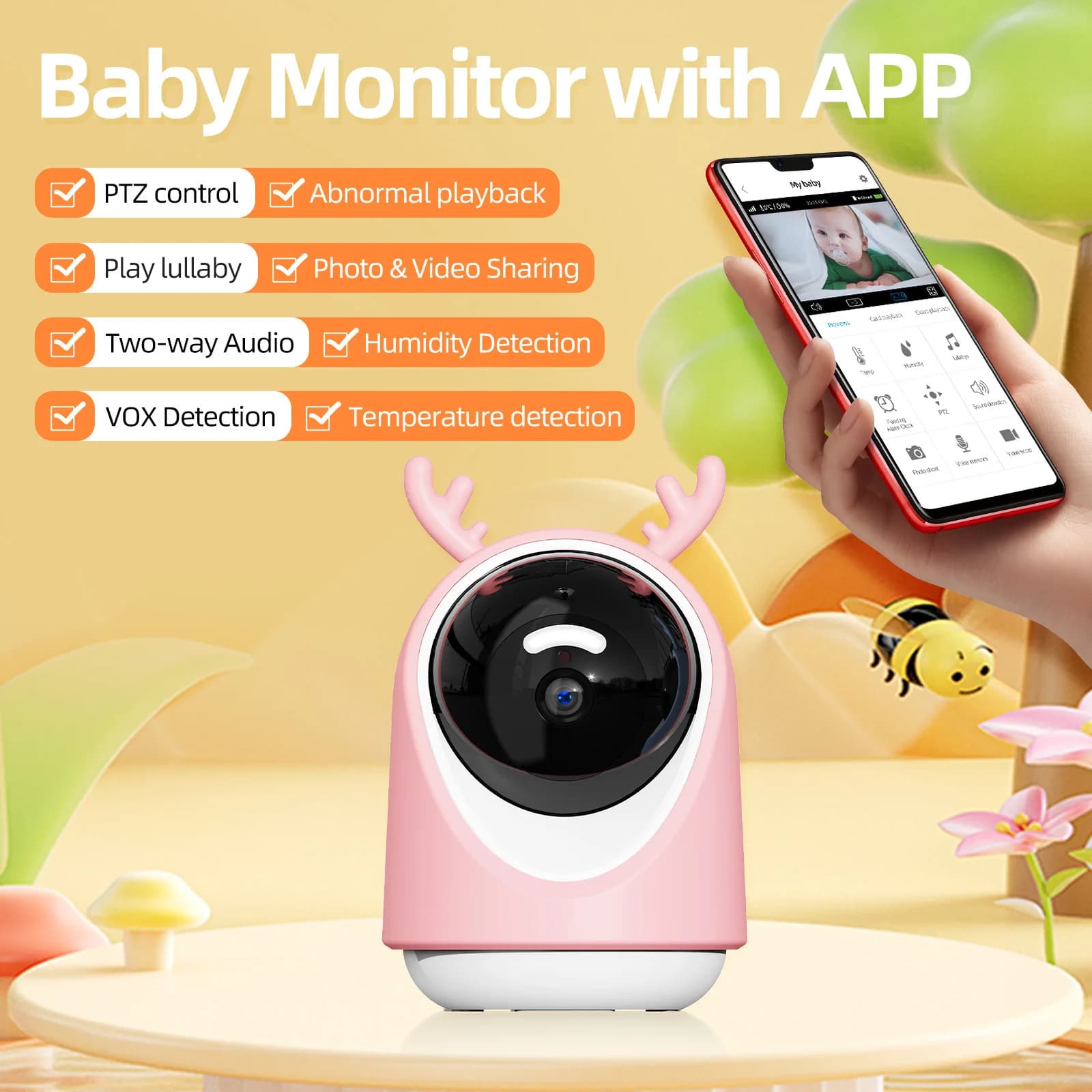 Baby monitor 1080P di sicurezza domestica con telecamera di sorveglianza Babysitter elettronico Audio bidirezionale Video per visione notturna per neonato