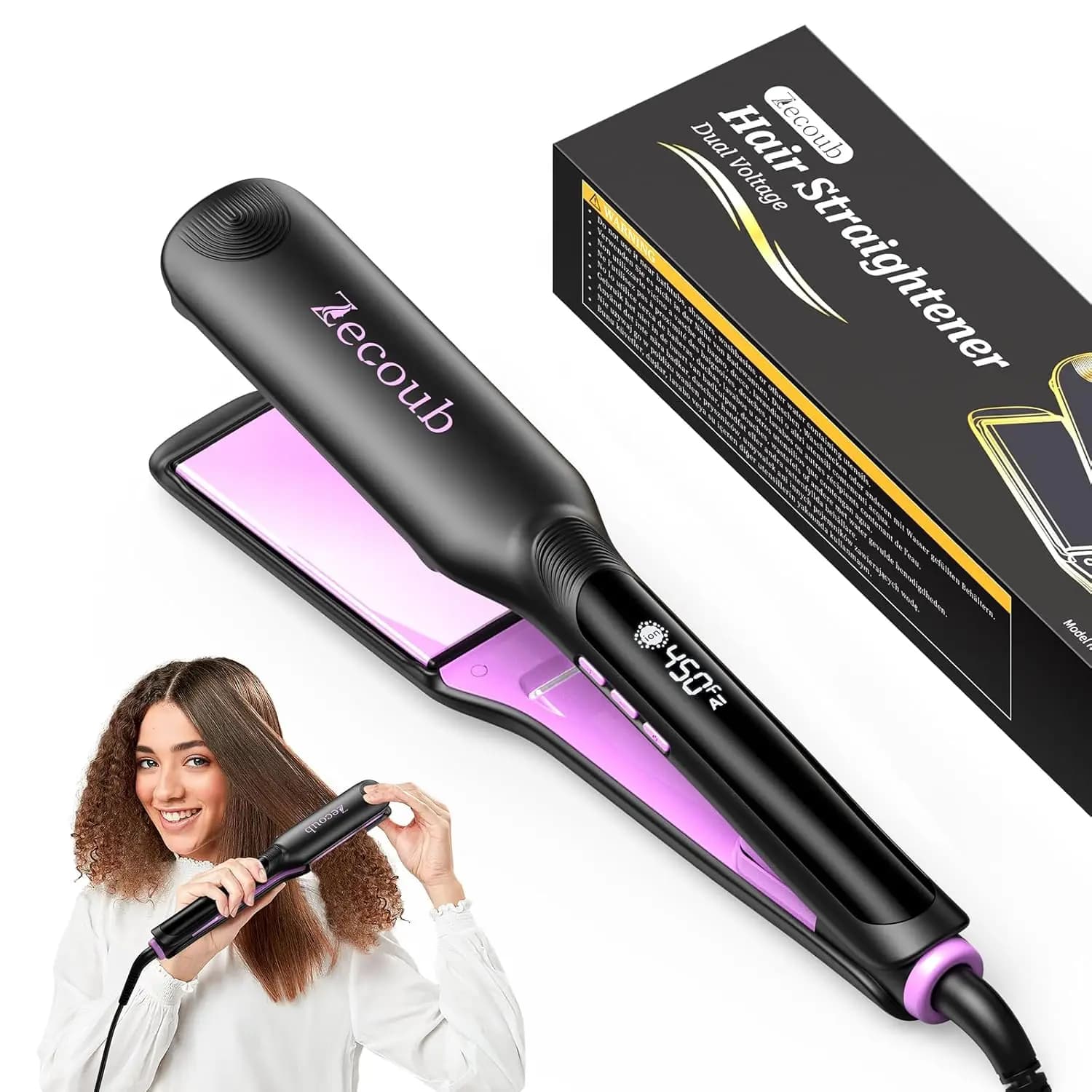 Piastra per Capelli da 1,75 Pollici per Donne, Piastra Ionica Professionale con Rivestimento in Ceramica, 9 Temperature Intelligenti Regolabili