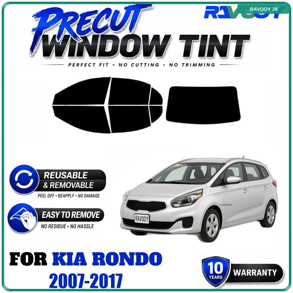 RAVOOY Precut Window Tint, Reusable Removable EPU Film, Custom Fit for Kia Rondo 2007-2017, UV Heat Protection