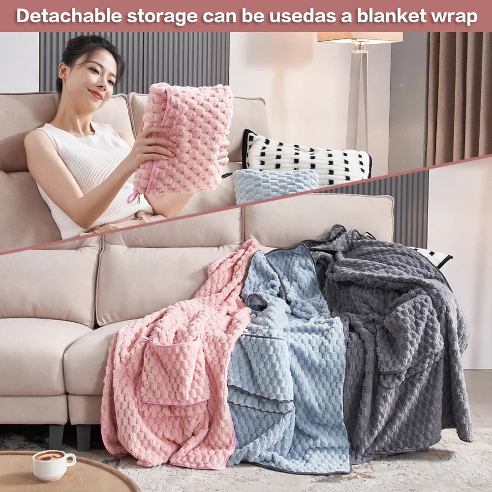 Coperta da viaggio Premium cuscino da tiro coperta per aereo con borsa morbida federa manica per bagaglio a mano e Clip per zaino 4 in 1