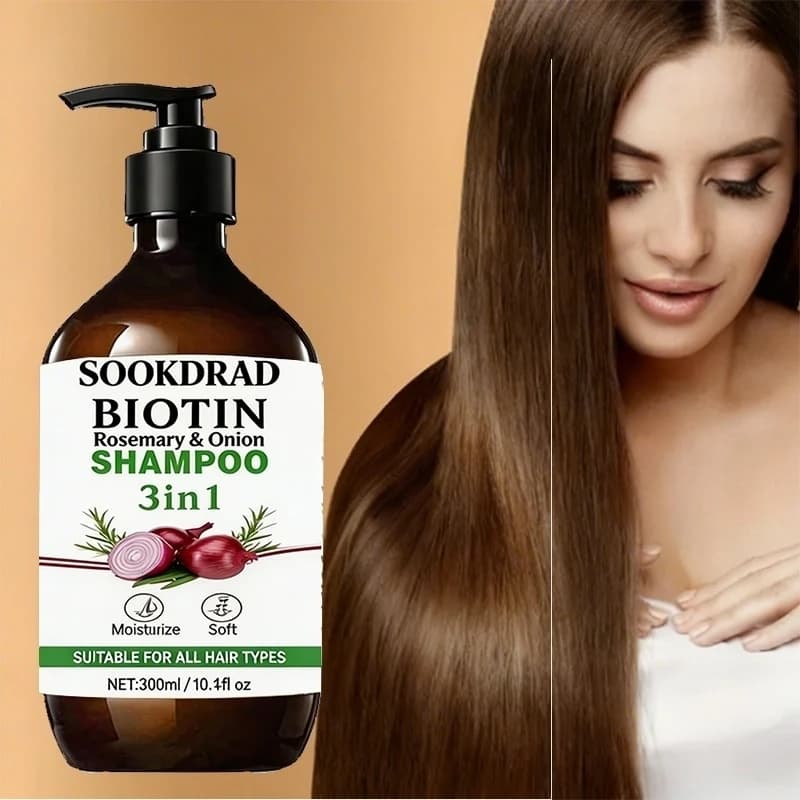 Shampoo 3-in-1 con Biotina, Cipolla e Rosmarino, Nutre il Cuoio Capelluto, Pulizia Delicata, 300ml Per Tutti i Tipi di Capelli