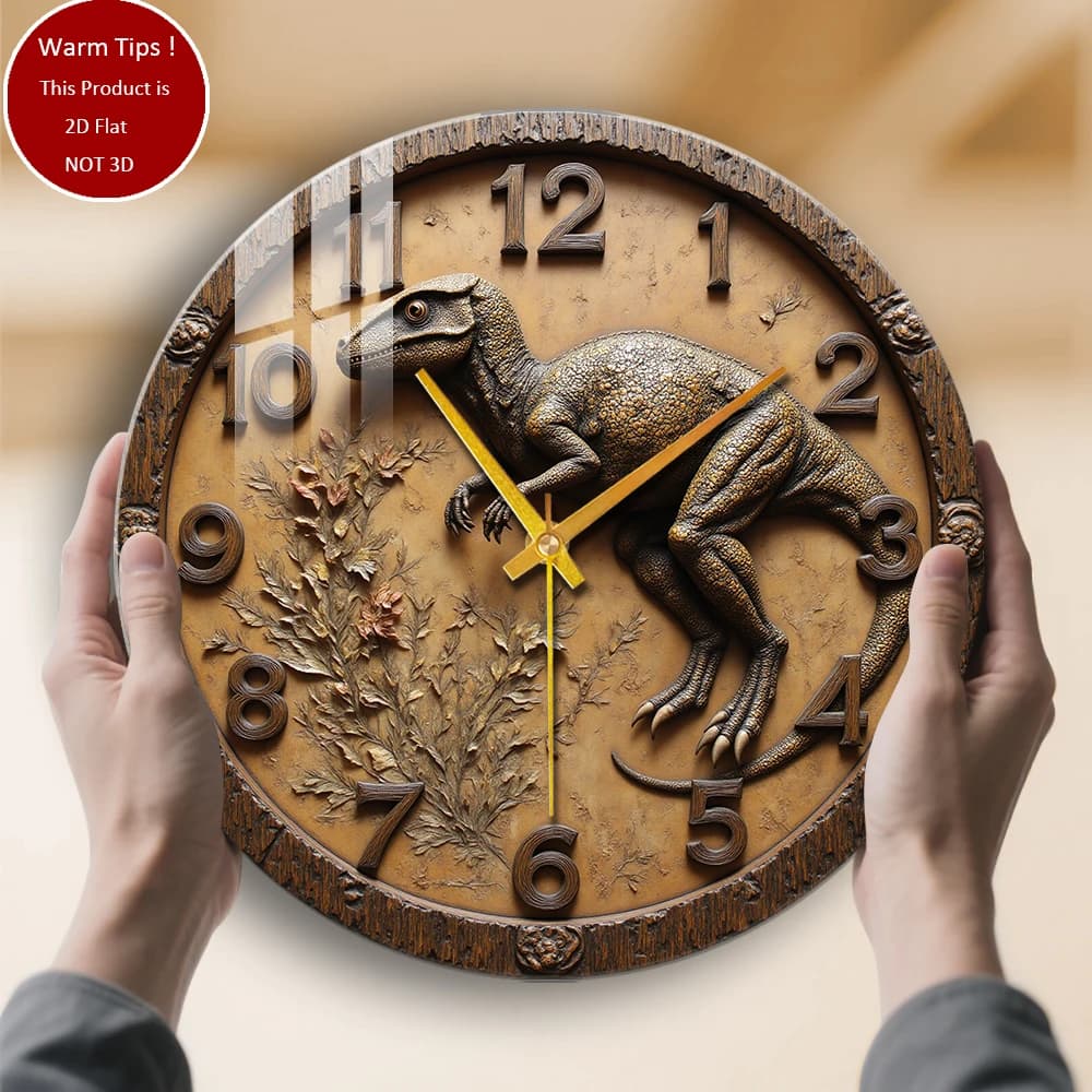 Tempered Glass Wall Clock Dinosaur Theme Wall Clock suitable for wall decorations or table displays everywhere