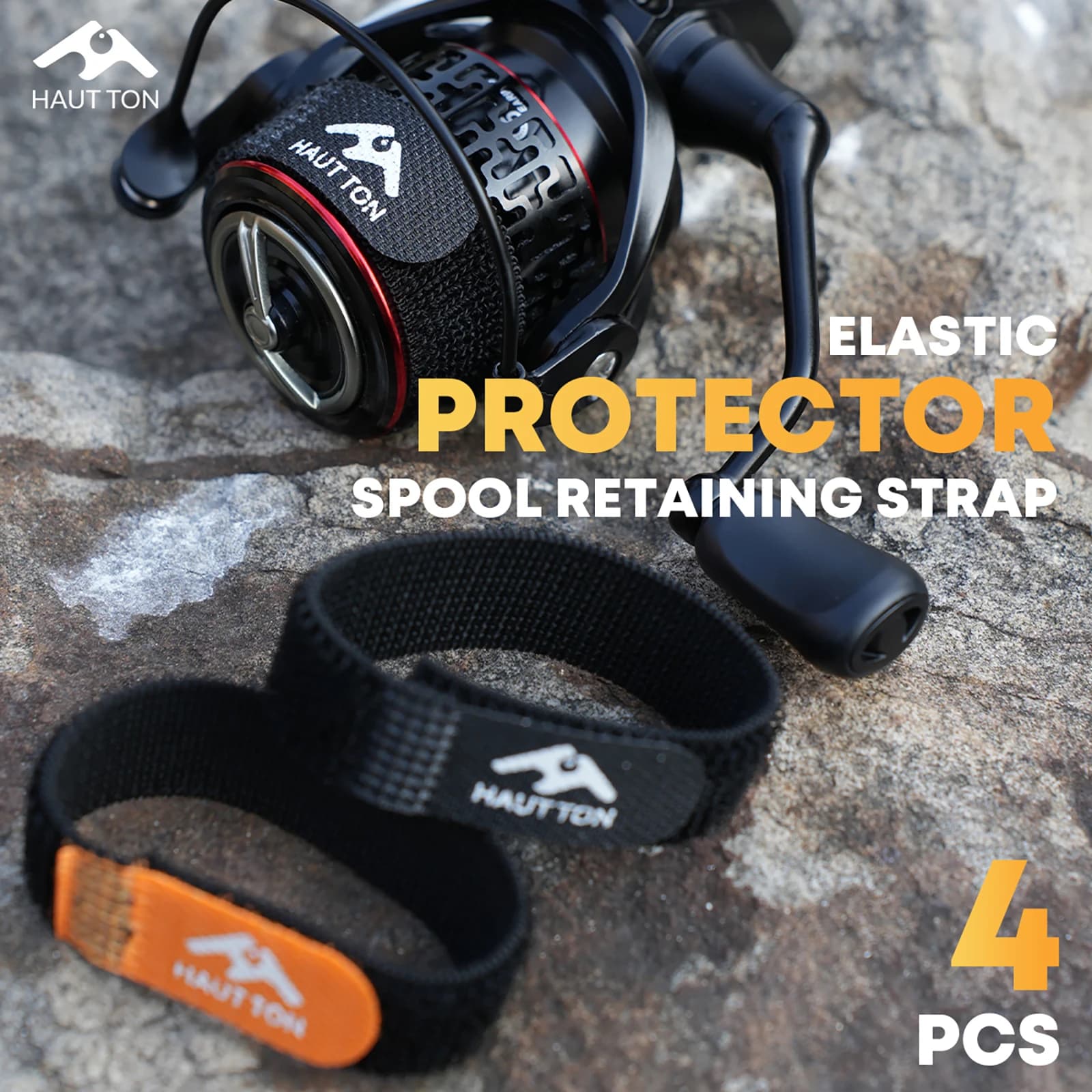 HAUT TON Set 4 Pieces Protective Tape for Spool and Fishing Rod Belt, Black and Orange, Prevents Leverage and Coil Abrasion, Fishing Accessories