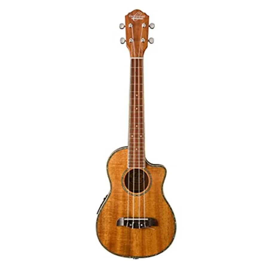 Tenor Ukulele for live performance, natural koa wood, warm brown finish, built-in preamp for amplified sound