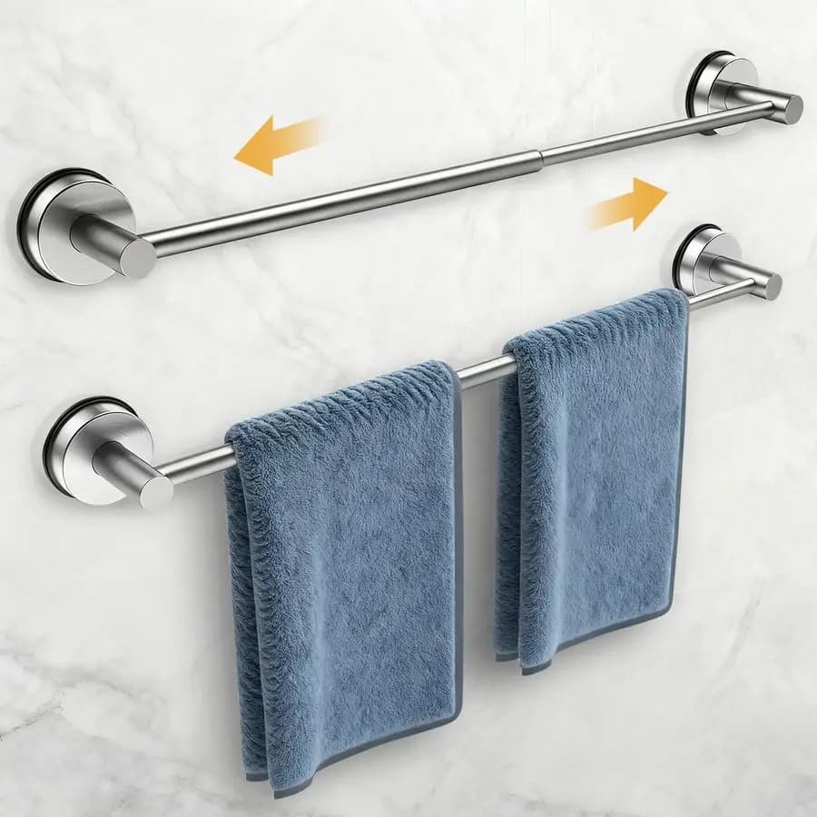 Portasciugamani per bagno, portasciugamani regolabile con ventosa per parete del bagno, portasciugamani da bagno in acciaio inossidabile per doccia, confezione da 2 B