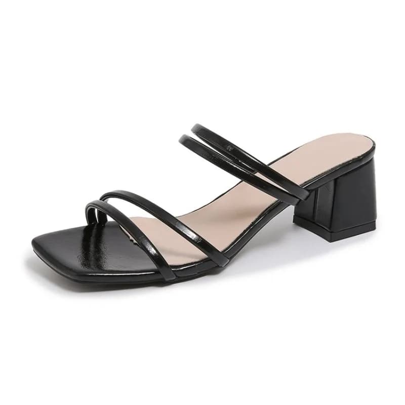 Nuove signore tacchi quadrati eleganti pantofole estive all'esterno ciabatte femminili in pelle legata incrociata sandali donna moda Sandalias Mujer