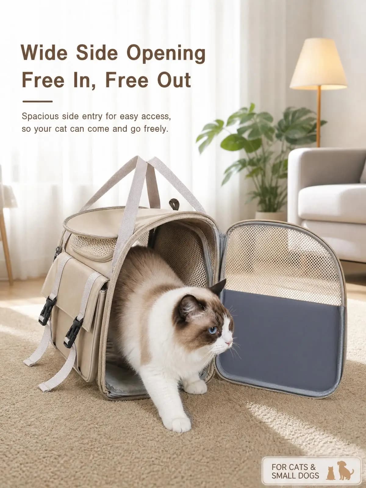 Breathable Expandable Cat Carrier Backpack, Dual Openings Pet Backpack with Storage Pockets for Small Pets Travel