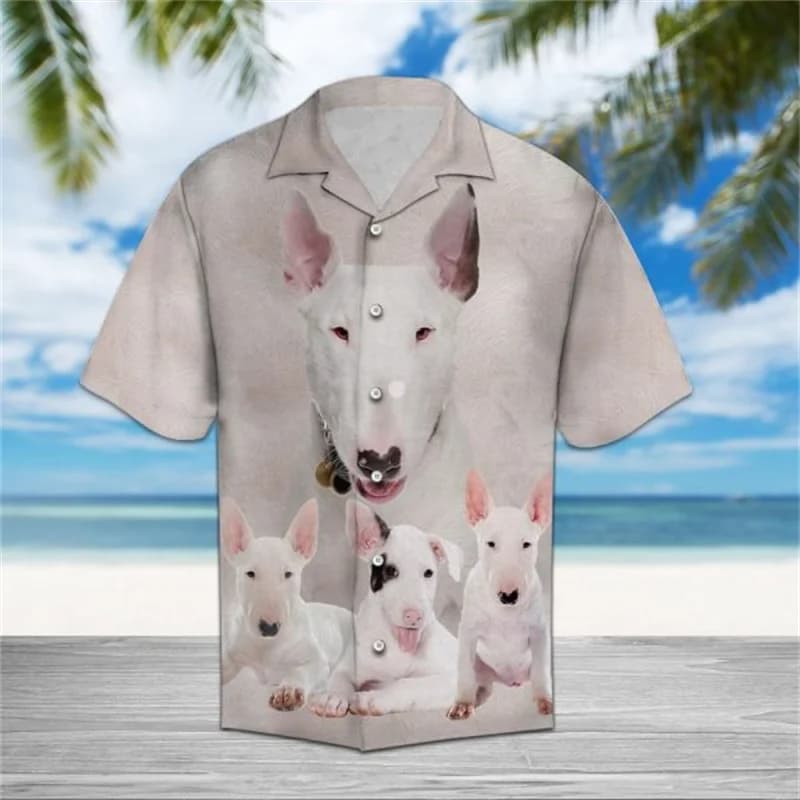 Camicie hawaiane con motivo a cane Bull Terier Unisex estivo camicia da spiaggia con stampa di frutta tropicale 3D camicia Casual Bull Terrier a maniche corte