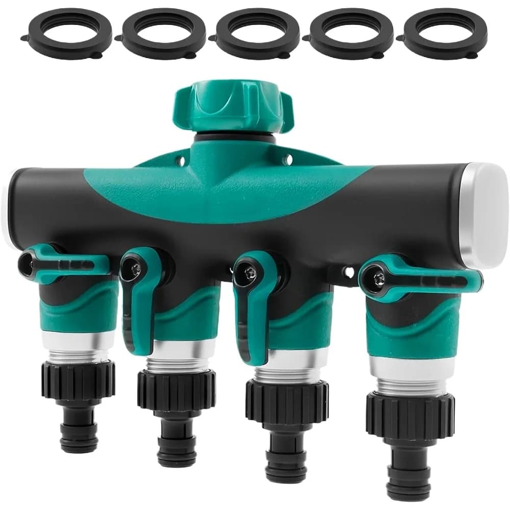 Sdoppiatori per Rubinetti in Metallo Resistente a 4 Vie con Filettatura da 3/4'' e Valvole di Chiusura per Adattatori per Tubi da Giardino e Connettori per Rubinetti Esterni