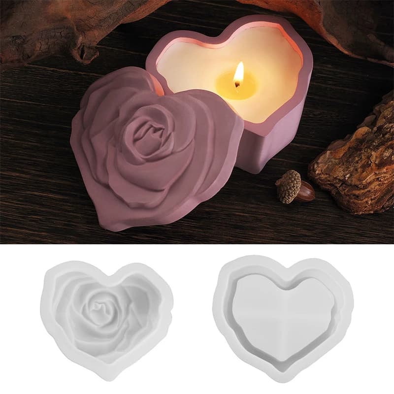 Nuovo Stampo in Silicone a Forma di Rosa per Ornamenti in Gesso Fai-da-Te, Tazza per Candele Aromaterapiche con Coperchio, Scatola Portaoggetti in Resina, Regalo Fatto a Mano, Facile da Sformare