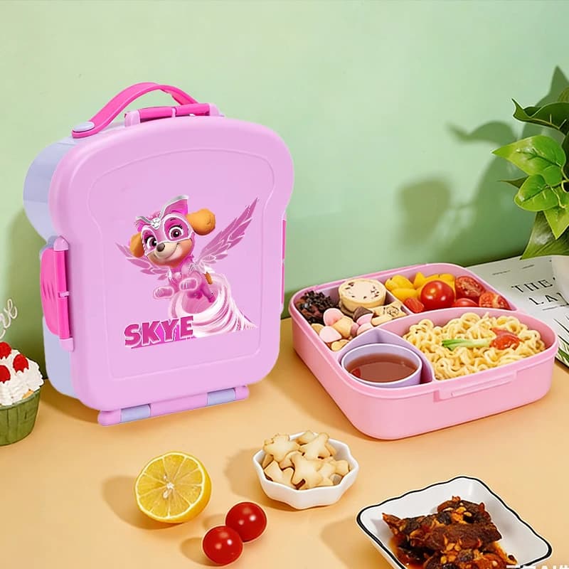 Set di contenitori per il pranzo Paw Patrol per bambini e bambine, con Chase e Skye, con forchetta e cucchiaio, portatile con manico, per la scuola e i viaggi