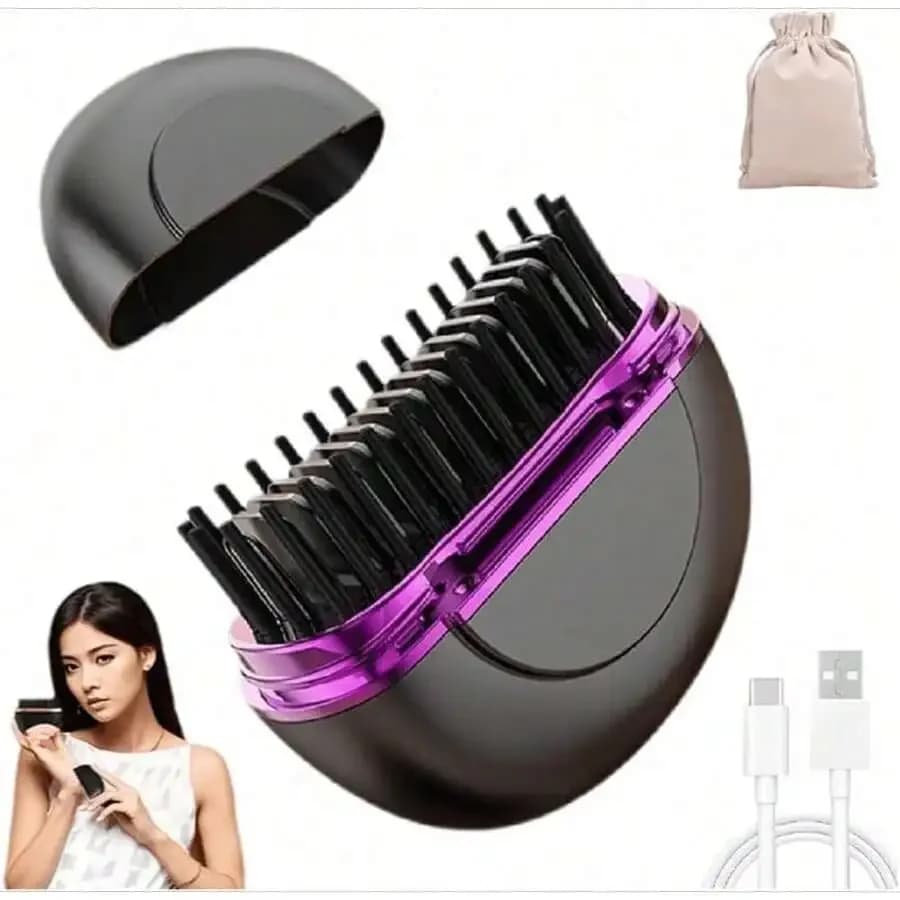 Pettine lisciante per capelli ricaricabile senza fili, pettine caldo portatile USB per lisciare le frangia, ideale per i viaggi