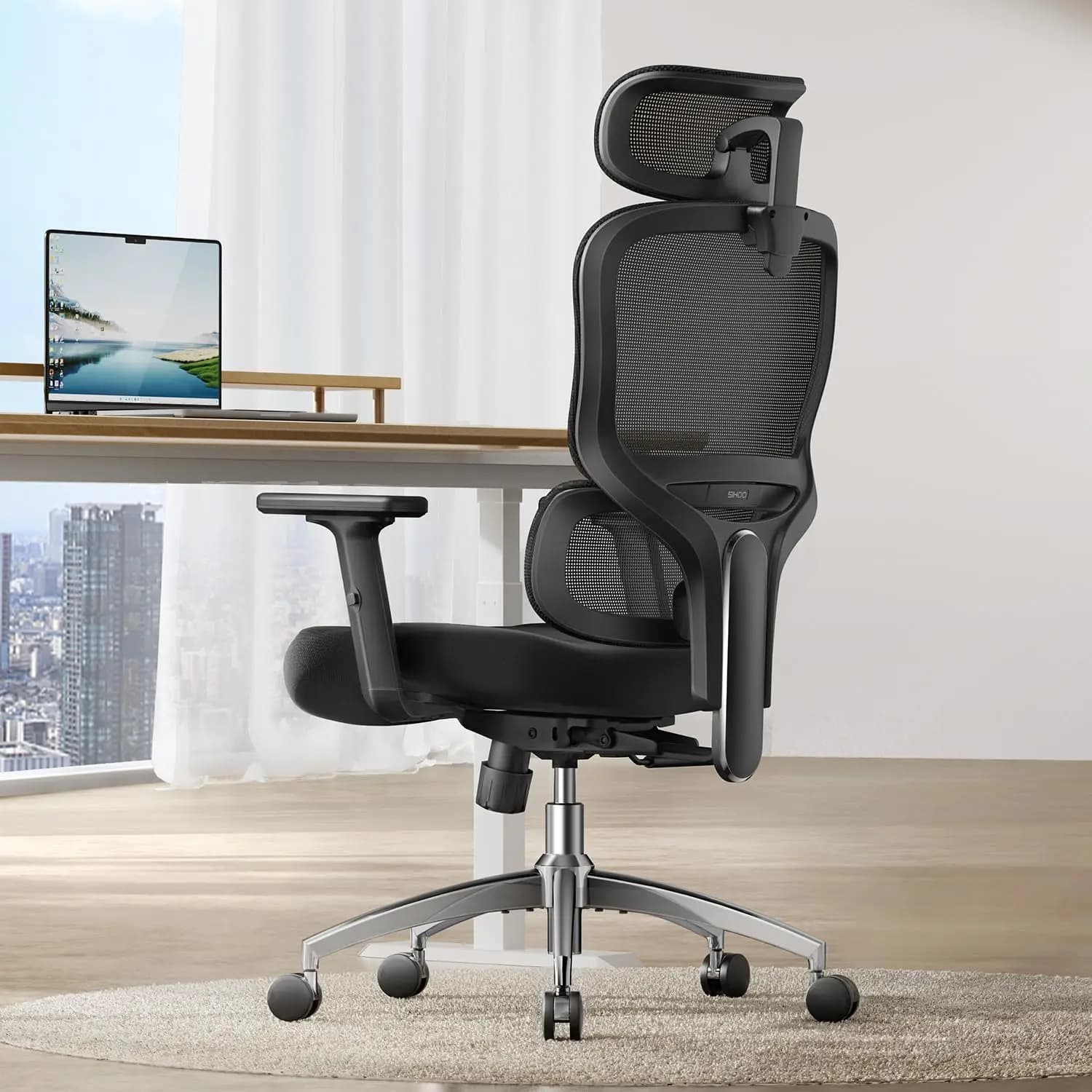 Sedia da ufficio ergonomica M56C, sedia da scrivania con schienale alto, supporto lombare, sedia da lavoro girevole per computer con poggiatesta regolabile, inclinazione Fu