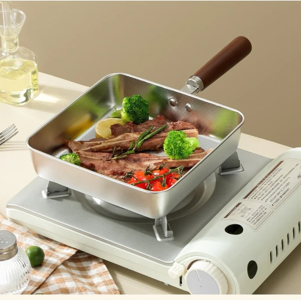 Flat Bottom Sauce, Stainless Steel Plate with Ergonomic Handle Anti-coating, Stainless Steel Handle 304