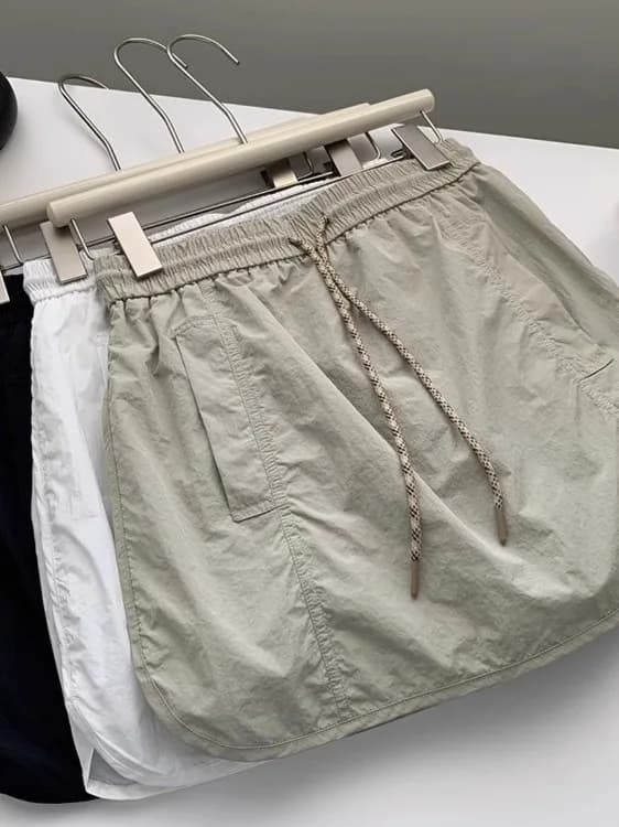 American Retro Drawstring Workwear Skirt Women Slim High Waist A-Line Thin Quick Dry Anti-Light Parachute Skirt Summer